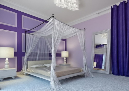 Moroccan interior of  bedroom in violet tone