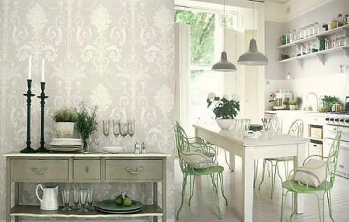 Antique-White-kitchen-with-jacquard-wallpaper