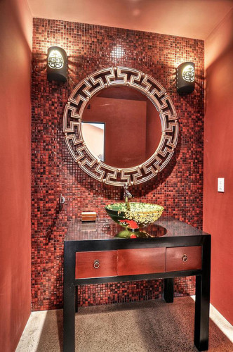 Asian-style-powder-room-in-dazzling-red-Custom